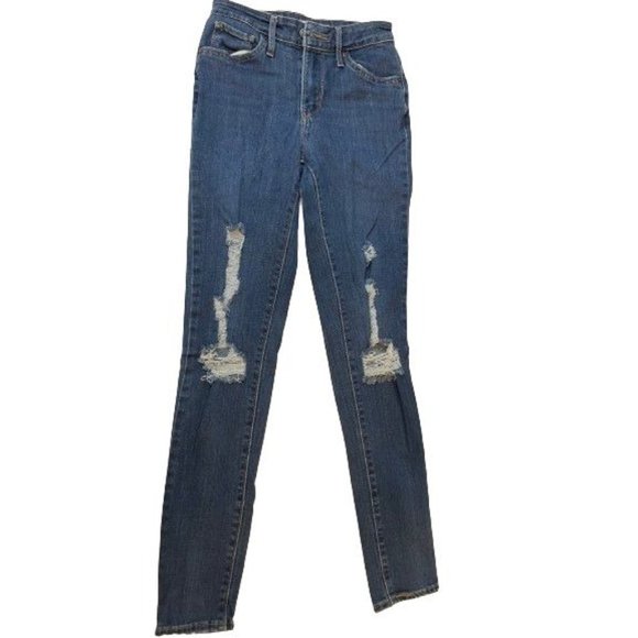 Levi Strauss & Co Women Jeans High Rise Skinny Ankle Distressed Blue Size 25 - Picture 1 of 10